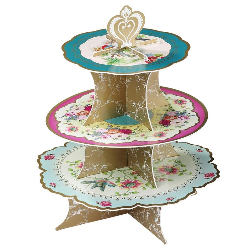 Talking Tables Height 36cm Floral Cake Stand Party Decorations | Truly Scrumptious |Card, 3-Tier Blue & Yellow, Anniversary, 14", Pink, Blue, Yellow For Birthday, Afternoon Teas, Baby Shower, Wedding - Image 5