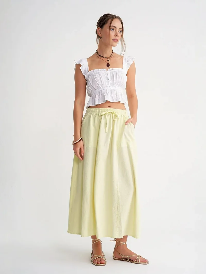 ميكسراي Mixray High-Waisted Poplin Skirt with Drawstring Detail