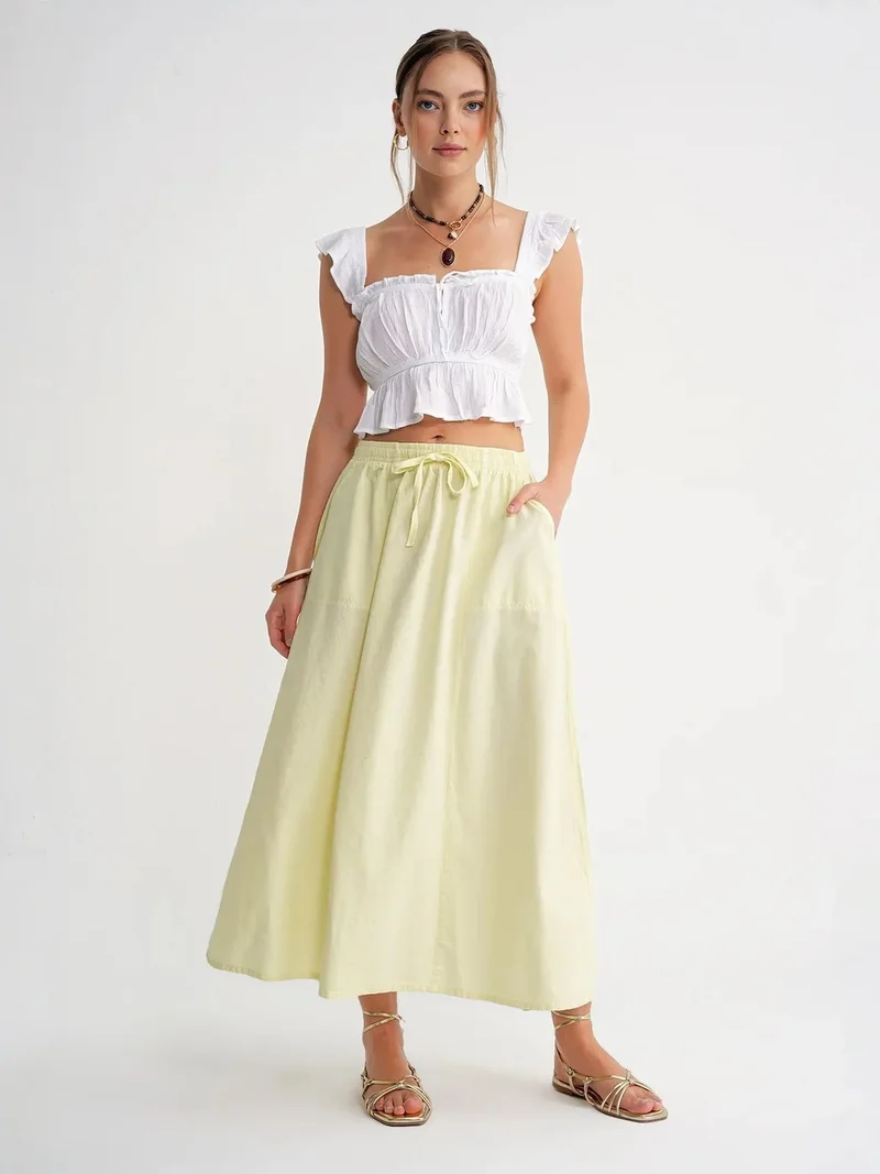 ميكسراي Mixray High-Waisted Poplin Skirt with Drawstring Detail