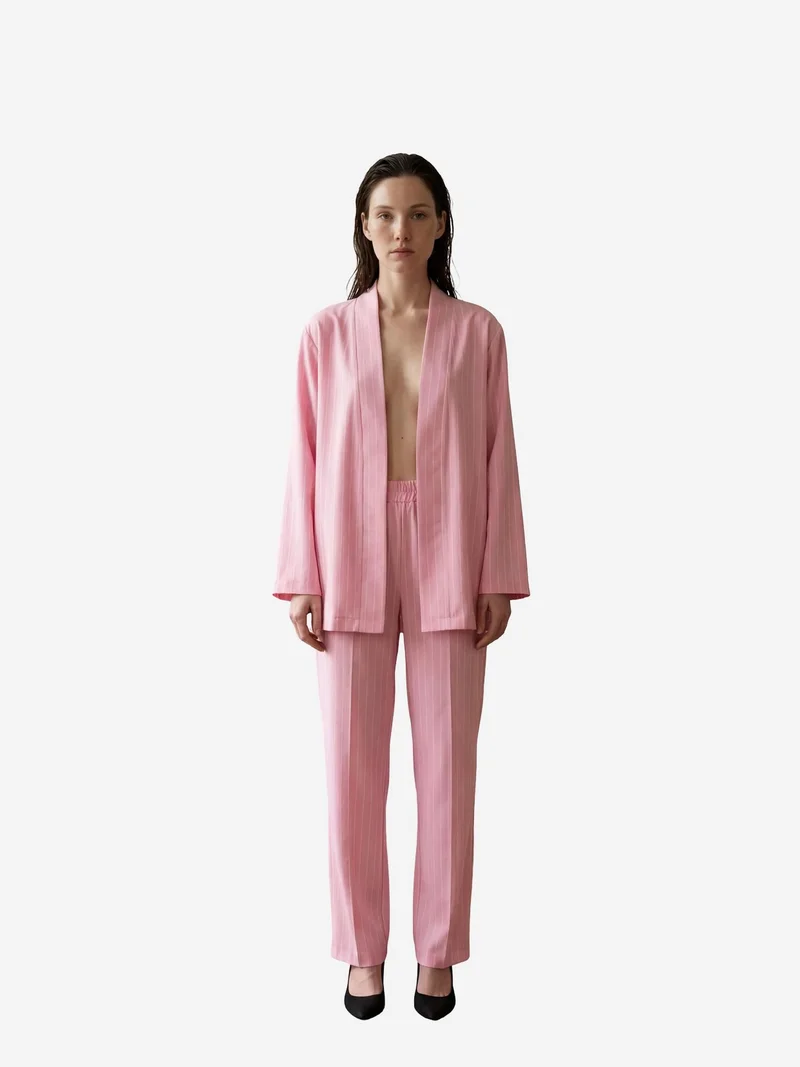 MY FASHION Striped Two-Piece Co-Ord Set with Open Collar