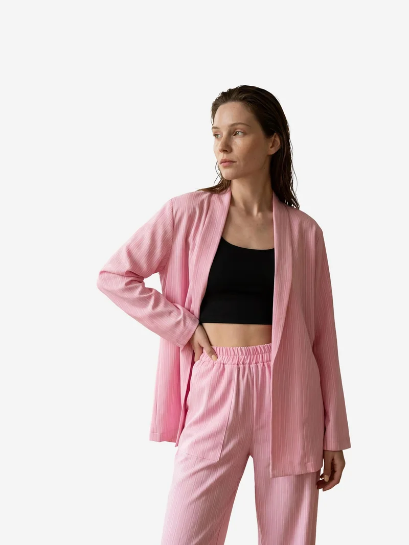 MY FASHION Blush Pink MY FASHION Striped Two-Piece Co-Ord Set with Open Collar for Women | Best Price UAE