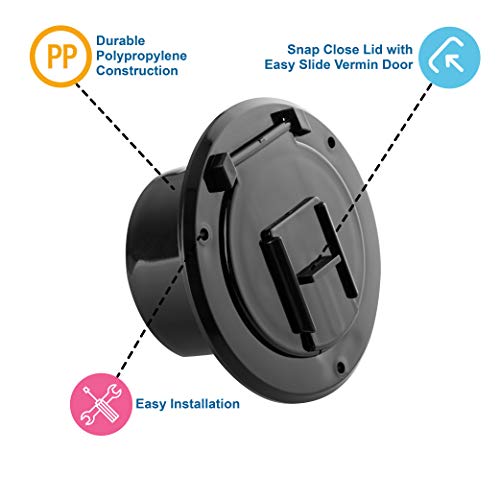 Halotronics RV 4 1/4-inch Round Electrical Cable Hatch for 30 Amp Cords (Black) - Image 5