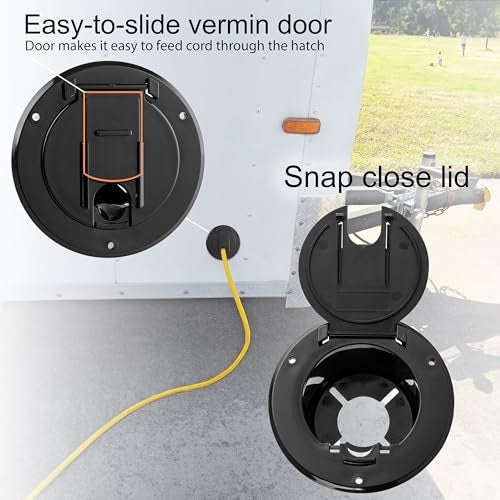 Halotronics RV 4 1/4-inch Round Electrical Cable Hatch for 30 Amp Cords (Black) - Image 4