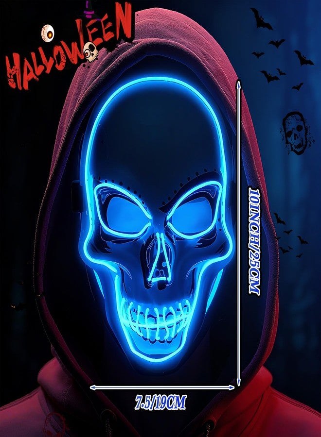 Sosation Halloween Mask LED Light up 10×7×4 Inch Scary Cosplay Skeleton Party Favor for Halloween Luminous Masquerade(Blue) - Image 2