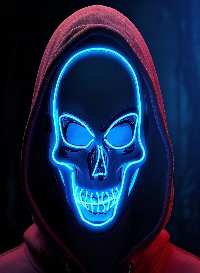 Sosation Halloween Mask LED Light up 10×7×4 Inch Scary Cosplay Skeleton Party Favor for Halloween Luminous Masquerade(Blue) - Image 1