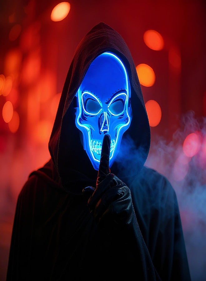 Sosation Halloween Mask LED Light up 10×7×4 Inch Scary Cosplay Skeleton Party Favor for Halloween Luminous Masquerade(Blue) - Image 3