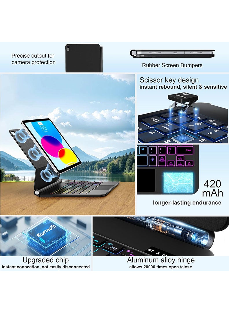 Theodor Magic Keyboard Case for iPad (A16) 11th 11 inch 2025/Keyboard and Mousepad Case for iPad 10th 10.9 inch 2022 with Magnetic Back Cover Smart Trackpad Backlit Keyboard for 2025 - Black - Image 4