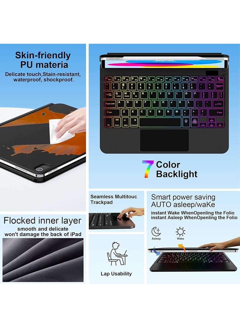 Theodor Magic Keyboard Case for iPad (A16) 11th 11 inch 2025/Keyboard and Mousepad Case for iPad 10th 10.9 inch 2022 with Magnetic Back Cover Smart Trackpad Backlit Keyboard for 2025 - Black - Image 5