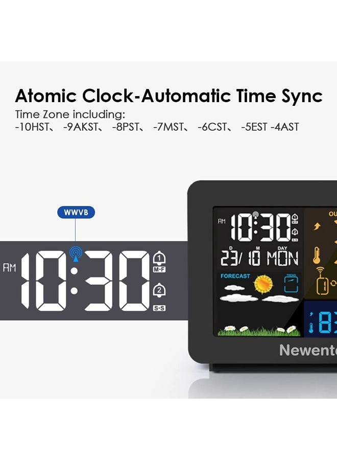 Newentor Atomic Projection Alarm Clock with Weather Station for Bedrooms, Projector Clocks with WWVB Function, Indoor Outdoor Thermometer Wireless, Temperature Humidity Monitor and Weather Forecast - Image 3
