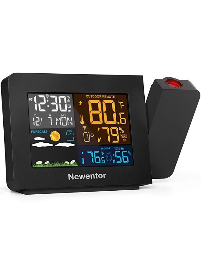Newentor Atomic Projection Alarm Clock with Weather Station for Bedrooms, Projector Clocks with WWVB Function, Indoor Outdoor Thermometer Wireless, Temperature Humidity Monitor and Weather Forecast - Image 1