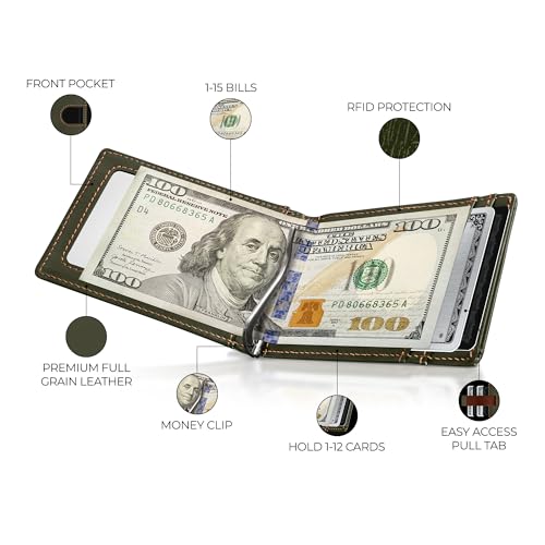 Kingly Cash Clip Slim Leather Wallet for Men with RFID Blocking & Money Clip - Minimalist Front Pocket Bifold Wallet Holds 12 Cards - Secure Card Holder with Easy Access Pull Tab - Image 2