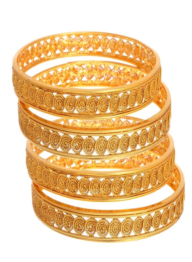 YouBella Fashion Jewellery Traditional Gold Plated Copper Bracelet Bangles Set of 4 for Girls and Women (2.8) - Image 1