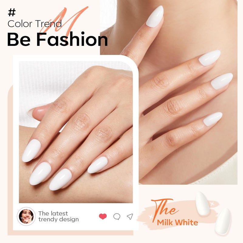 Modelones Milky White Press on Nails Almond, Spring Short Fake Nails, Reusable Nail Kit with Nail Glue Adhesive Tabs Mini Nail File, Nails Press Ons 32Pcs 16 Sizes, Women Girl Gift - Image 2