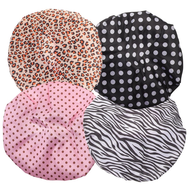 4pcs Printing Shower Hats Reusable Shower Hats Double Layer Bath Caps - Image 1
