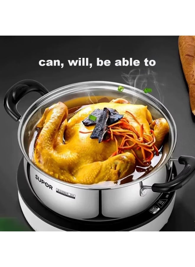 Supor Soup Pot, Thickened 304 Stainless Steel Stew Pot, Double-handled Anti-scalding Pot For Cooking Porridge And Noodles, Compatible With Gas And Induction Cookers, St22h3 - Image 3