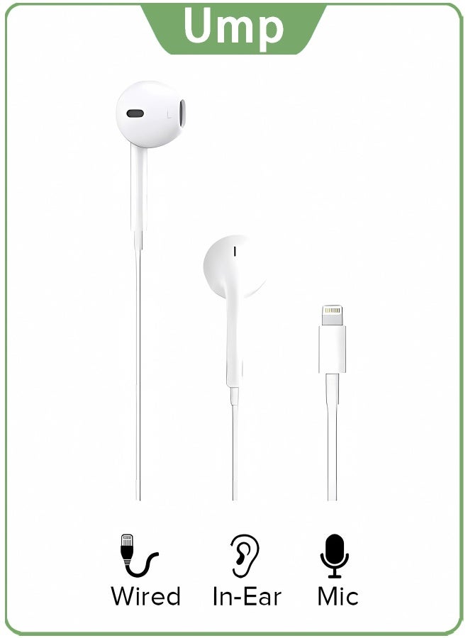 Ump EarBuds Wired Lightning Headphones with Mic, Deep Bass, iPhone Compatible - Image 1