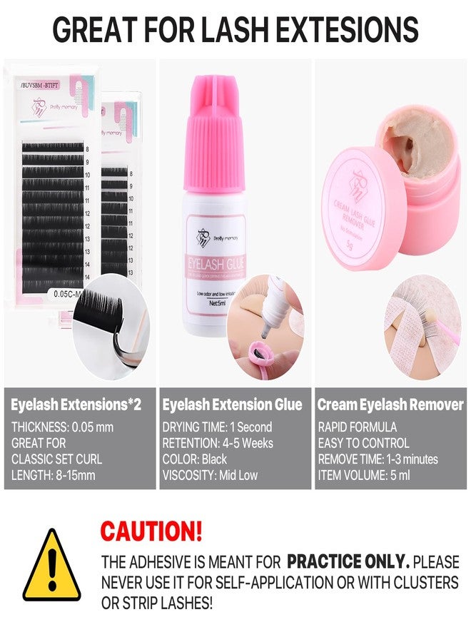 Pretty memory 225 PCS Eyelash Extension Kit with Mannequin Head, Mini Fan, Eyelash Glue and Remover Cream, Tweezers, Lash Extension Supplies for Practice and Training - Image 2