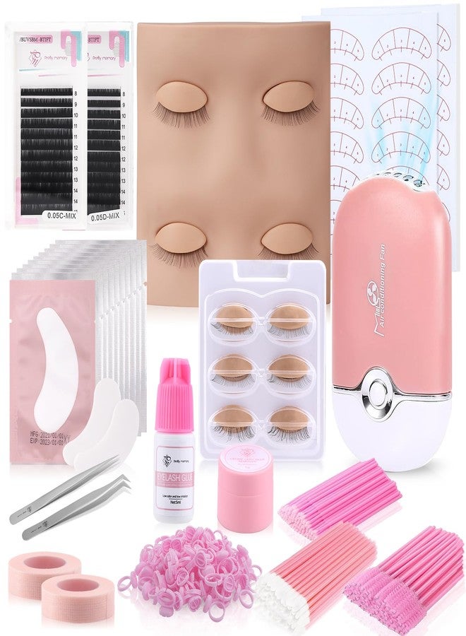 Pretty memory 225 PCS Eyelash Extension Kit with Mannequin Head, Mini Fan, Eyelash Glue and Remover Cream, Tweezers, Lash Extension Supplies for Practice and Training - Image 1