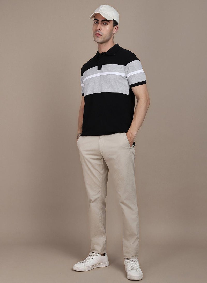 Dennis Lingo Men's Black 100% Cotton Colourblocked Regular Fit T-Shirt  - Image 1