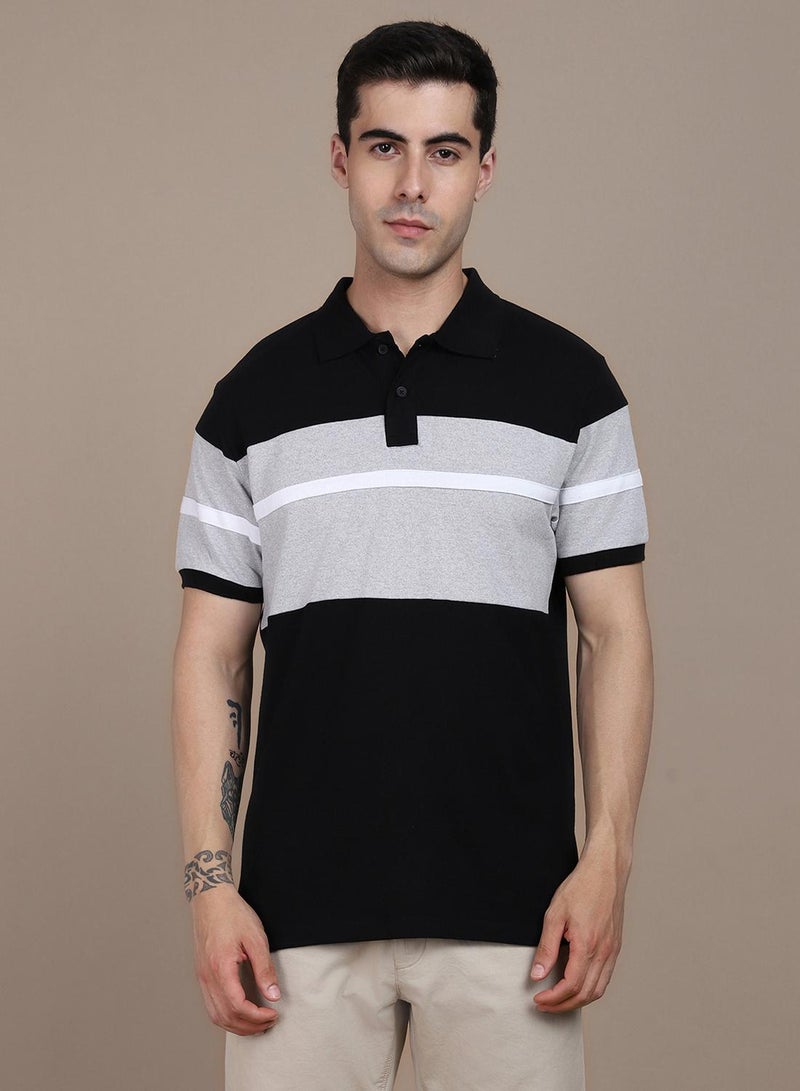 Dennis Lingo Men's Black 100% Cotton Colourblocked Regular Fit T-Shirt  - Image 2