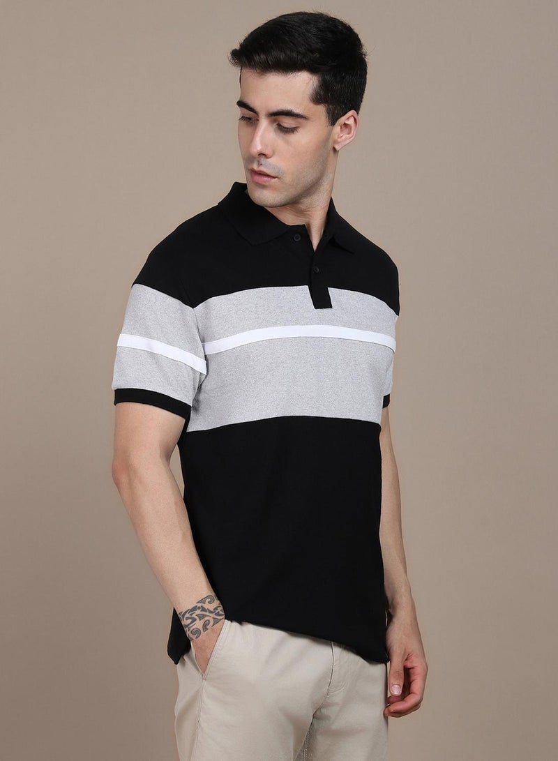 Dennis Lingo Men's Black 100% Cotton Colourblocked Regular Fit T-Shirt  - Image 3