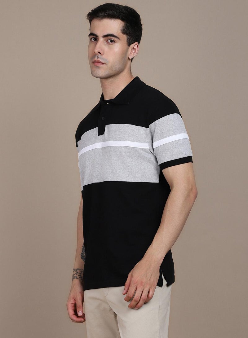 Dennis Lingo Men's Black 100% Cotton Colourblocked Regular Fit T-Shirt  - Image 4