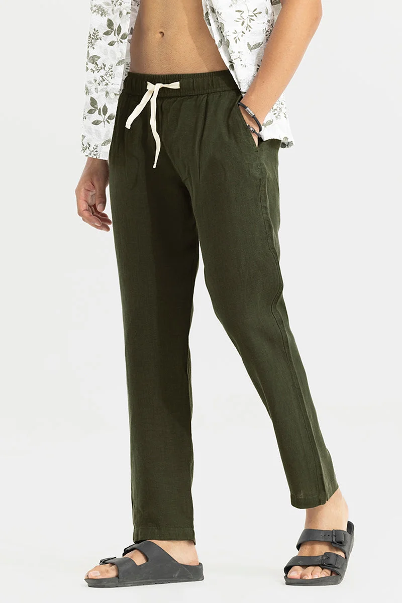 SNITCH Olive Ace Olive Linen Pant for Men | Best Price UAE