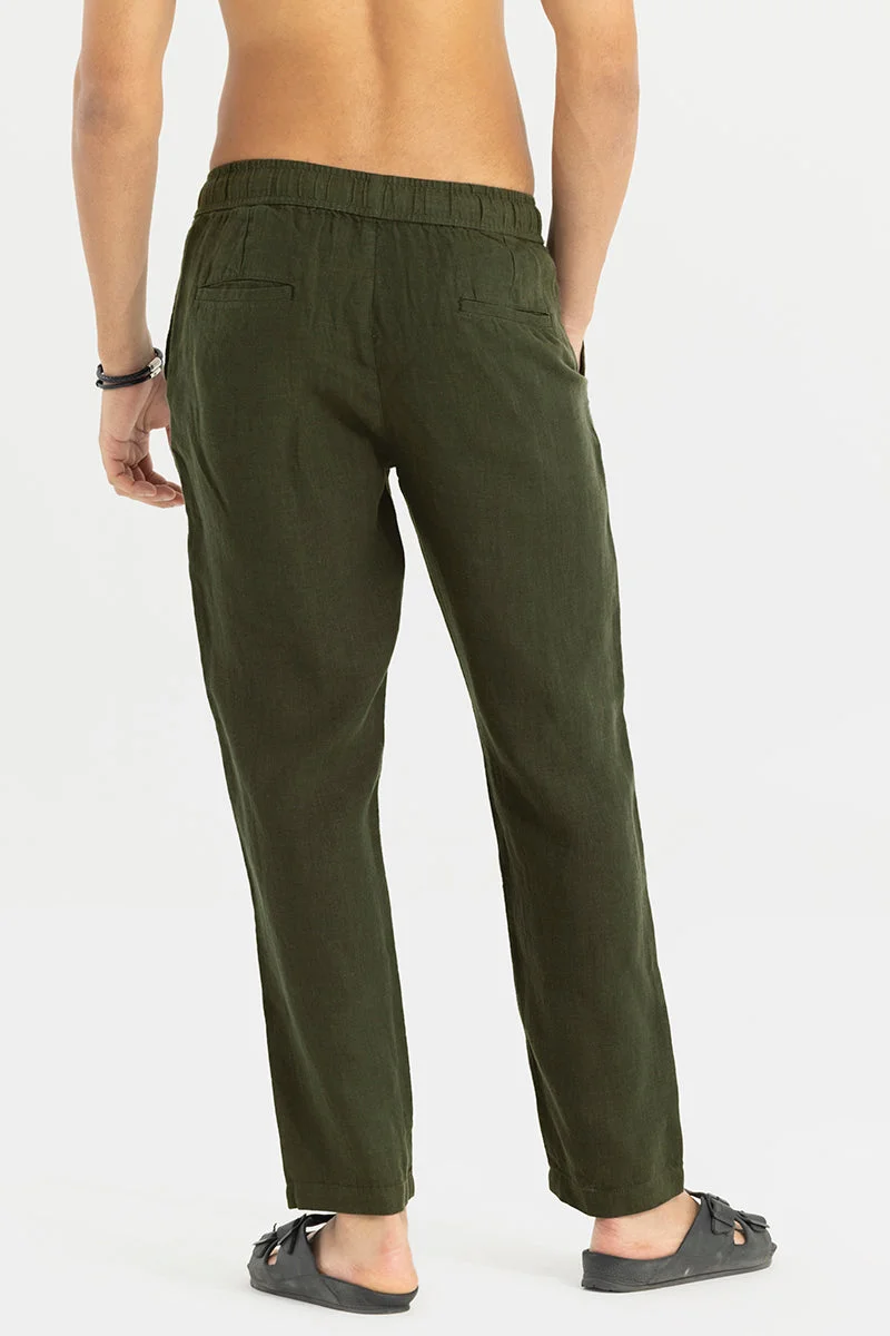 SNITCH Olive Ace Olive Linen Pant for Men | Best Price UAE
