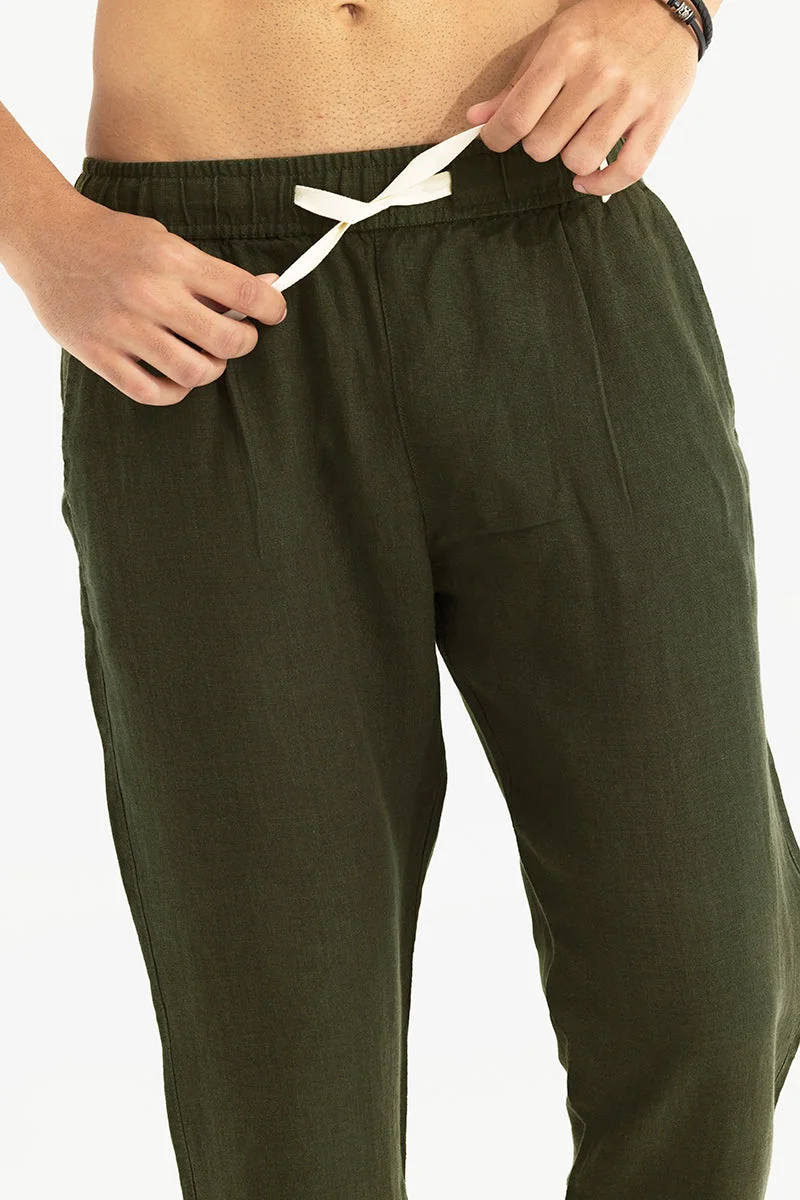 SNITCH Olive Ace Olive Linen Pant for Men | Best Price UAE