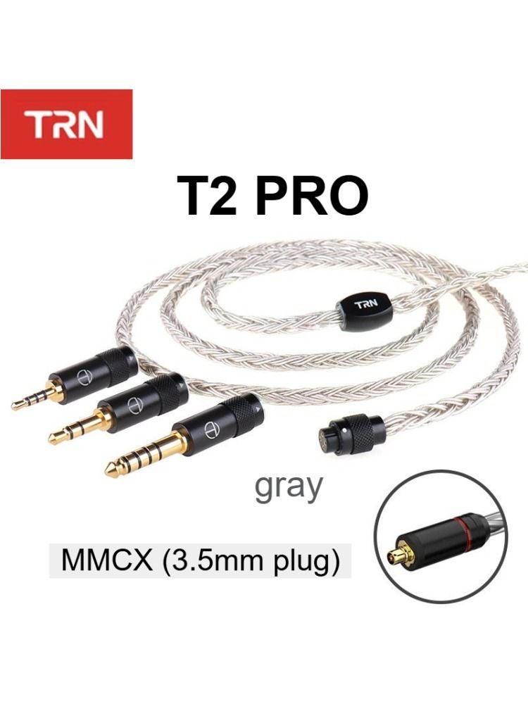 TRN T2 Pro Earphone Cable, 3.5mm Plug, Mmcx, Gray - Image 1