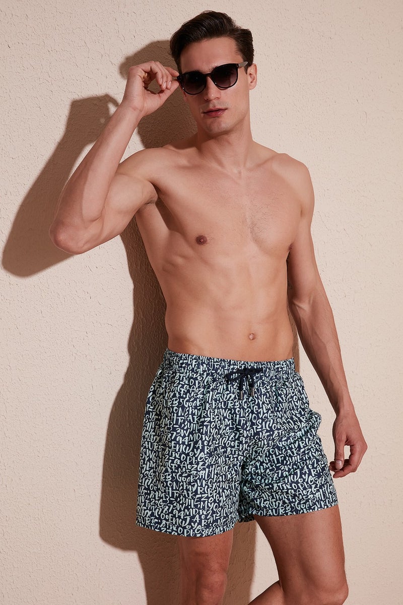 Buratti Text Printed Swim Shorts With Waistband Pocket Swimsuit Short Men's Swimsuit Short 380M816  - Image 1