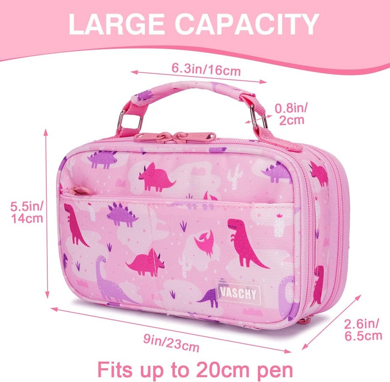 Vaschy Pencil Case for Girls, Aesthetic Kawaii Large Pencil Pouch Stationary Pencil Bag/Box for Preppy Kids, Pen Organizer Holder School Supply Pink Dinos - Image 2