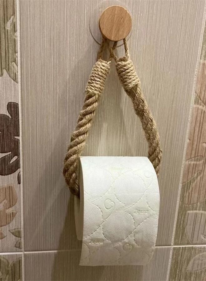 Kutis 1-Piece Creative Wall Hanging Paper Towel Storage Rack/ Placing Toilet Paper Rope Tan 14 x 24 Centimeter  - Image 2