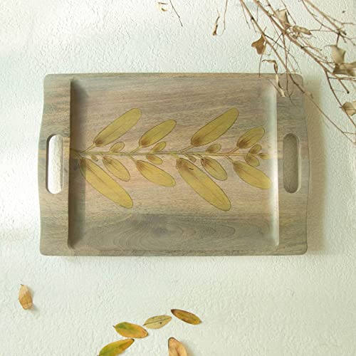 Ellementry Wisteria Yellow Tray for Serving and Organizing, Wooden Platter for Kitchen, Coffee Table & Dining Room Table, Food-Safe Grey Finish Tray for Gifting & Home Décor - Image 2