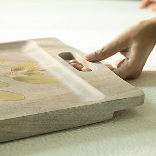 Ellementry Wisteria Yellow Tray for Serving and Organizing, Wooden Platter for Kitchen, Coffee Table & Dining Room Table, Food-Safe Grey Finish Tray for Gifting & Home Décor - Image 3