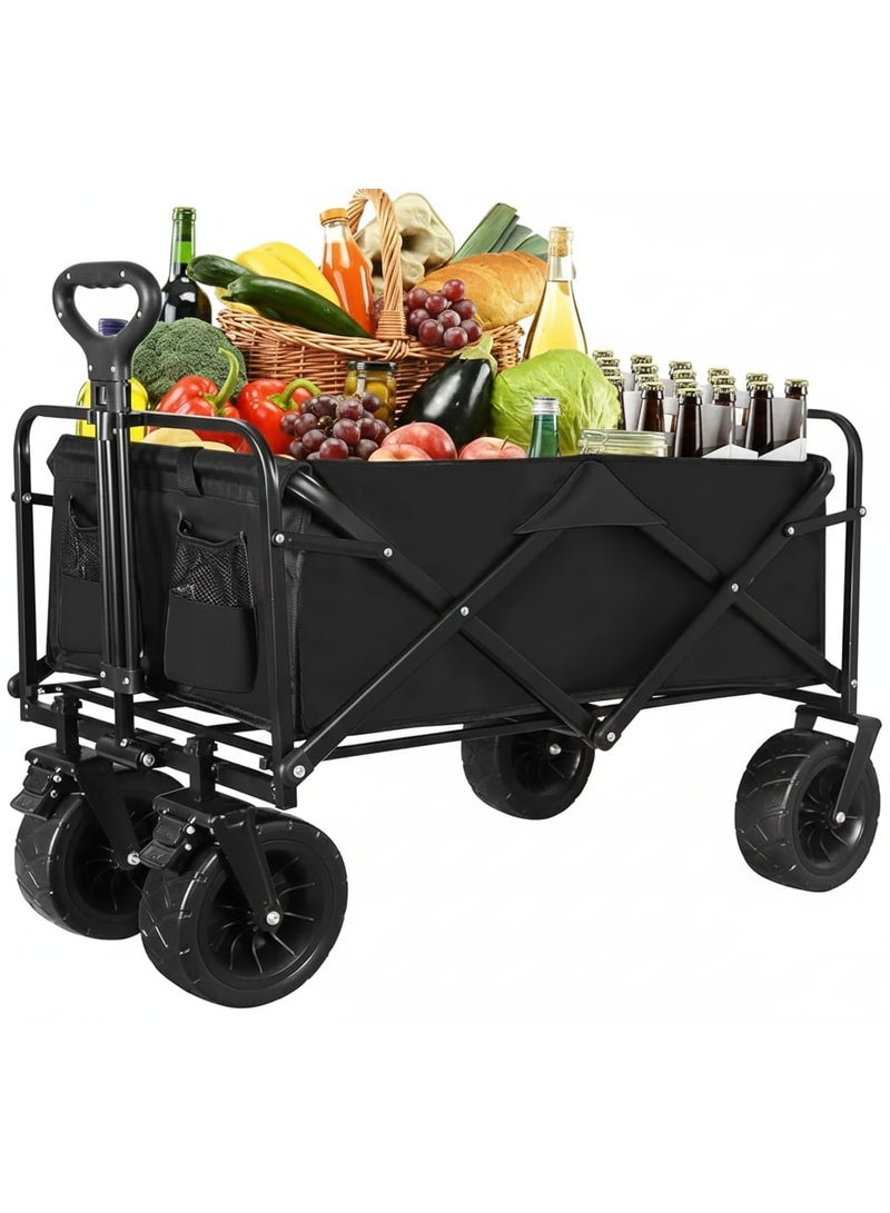 Garden Cart Folding Trolley Cart Outdoor Wagon Collapsible with Removable Fabric Festival Garden Camping Picnic Cart Supports Max 150kg Portable Transport Trailer (Black) - Image 1