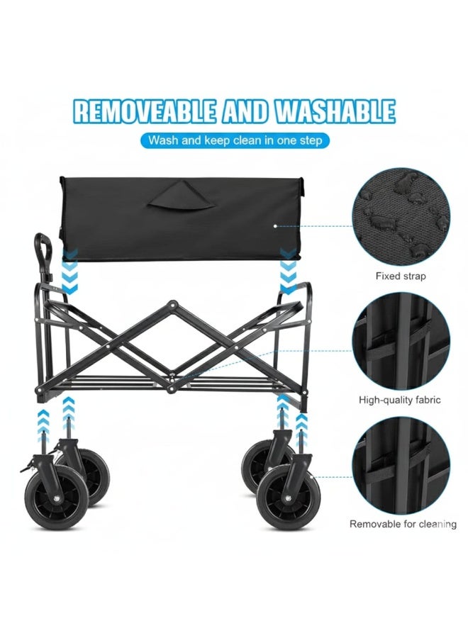 Garden Cart Folding Trolley Cart Outdoor Wagon Collapsible with Removable Fabric Festival Garden Camping Picnic Cart Supports Max 150kg Portable Transport Trailer (Black) - Image 3