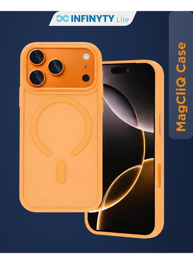 لانهاية غطاء iPhone 17 Pro Max بملمس ناعم متجمد – جليم برتقالي، تشطيب هجين مطفي مع قبضة ناعمة، متوافق مع MagSafe مع مغناطيس N52 قوي، نحيف جدًا، زوايا ممتصة للصدمات، حواف مرتفعة، مجرب بمعيار عسكري ضد السقوط، مقاوم للبصمات Infinyty Lite - Image 1