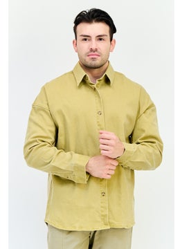 Selected Homme Men Oversize Fit Plain Long Sleeve Denim Shirt, Mustard  - Image 1