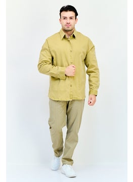 Selected Homme Men Oversize Fit Plain Long Sleeve Denim Shirt, Mustard  - Image 3