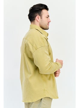 Selected Homme Men Oversize Fit Plain Long Sleeve Denim Shirt, Mustard  - Image 2