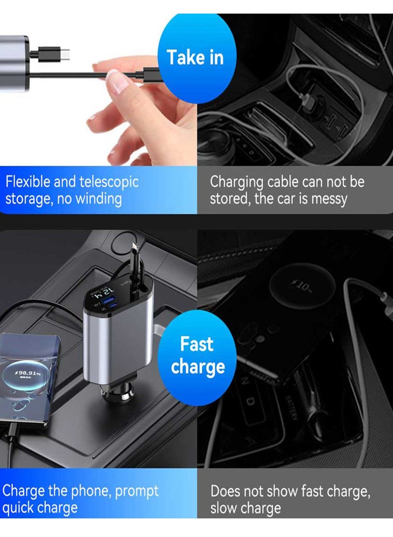 120 وات شاحن سيارة قابل للسحب، 4 في 1 شاحن سيارة سريع الشحن USB-C و USB-A كابلات قابلة للسحب متوافقة مع iPhone 17/16/15/14/13/12/11، Galaxy، Pixel - Image 2