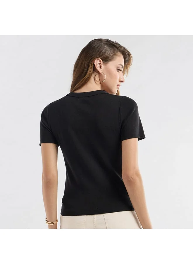 Splash FAV Solid Top with Collared Neck and Short Sleeves
