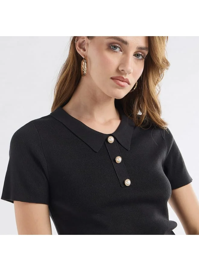Splash FAV Solid Top with Collared Neck and Short Sleeves