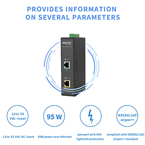 PROCET PoE System PROCET PoE++ 95W PoE Injector DIN Rail PoE Power Injector with 6KV Surge Protection, IEEE 802.3 af/at, Wide Working Temperature -40℉ to 149℉ for Security CCTV Cameras, Wireless AP, PTZ Camera - Image 4