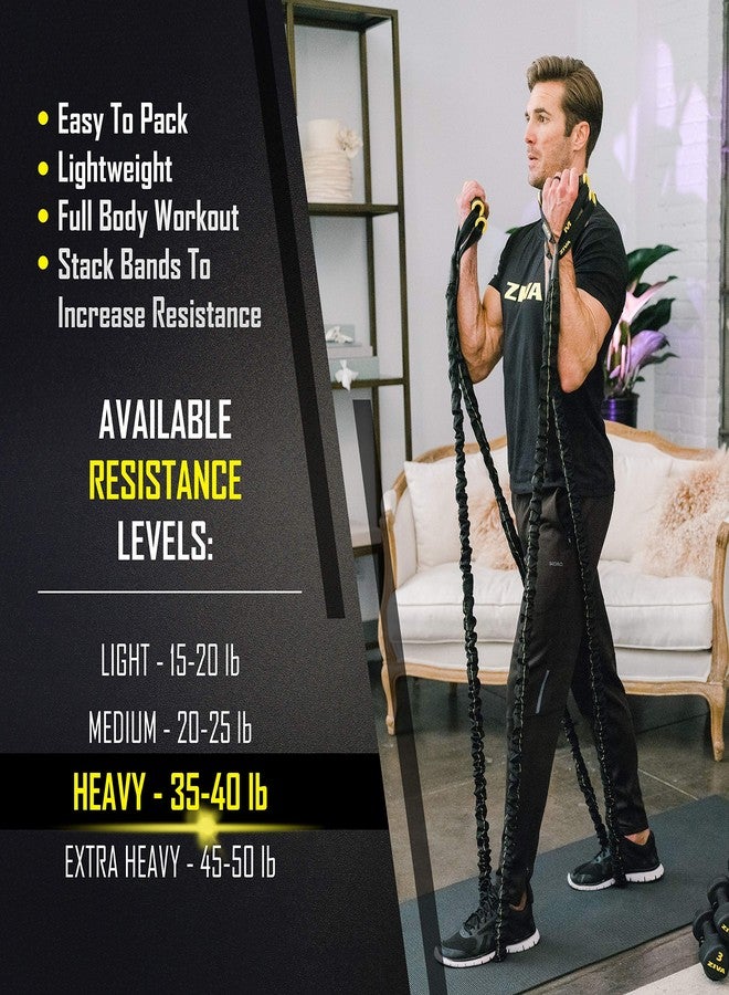 Ziva Portable Lightweight Resistance Tube Band - Multiple Resistance Avail - Nylon Safety Sleeve and Foam Handles for Home Fitness, Strength Training, Cross Workouts - Heavy 35-40 lbs - Image 2