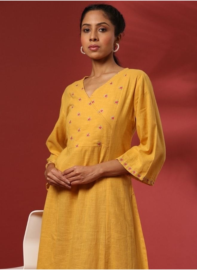 Straight yoke cut embroidered kurta- mustard - pzsku/Z8D1EF5947A1C9D0DD52DZ/45/_/1740145629/54fc8155-7b17-402b-8c06-6713990b270e