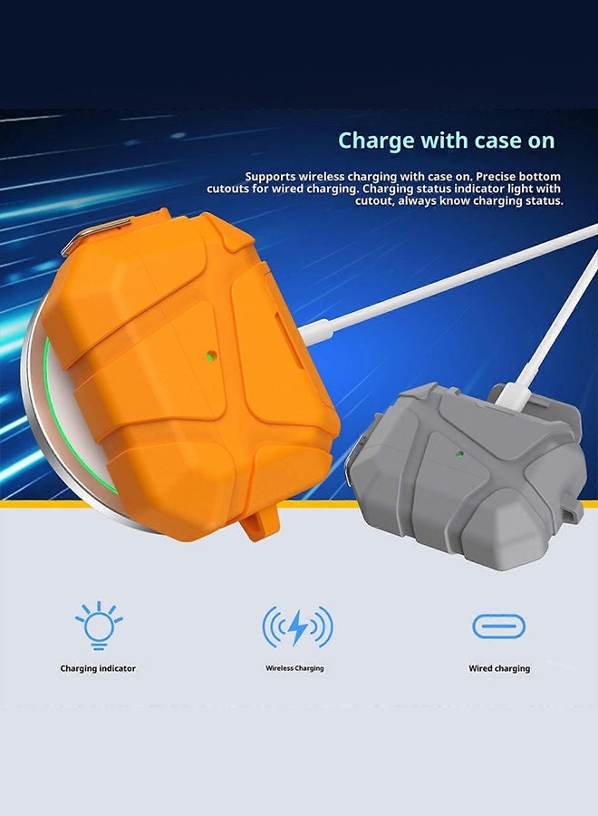 CATANES Rugged Shockproof Case for AirPods Pro 3 with Keychain Lock Clip and Front LED Visibility - Grey - Image 4