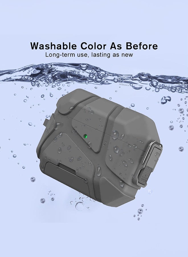 CATANES Rugged Shockproof Case for AirPods Pro 3 with Keychain Lock Clip and Front LED Visibility - Grey - Image 5