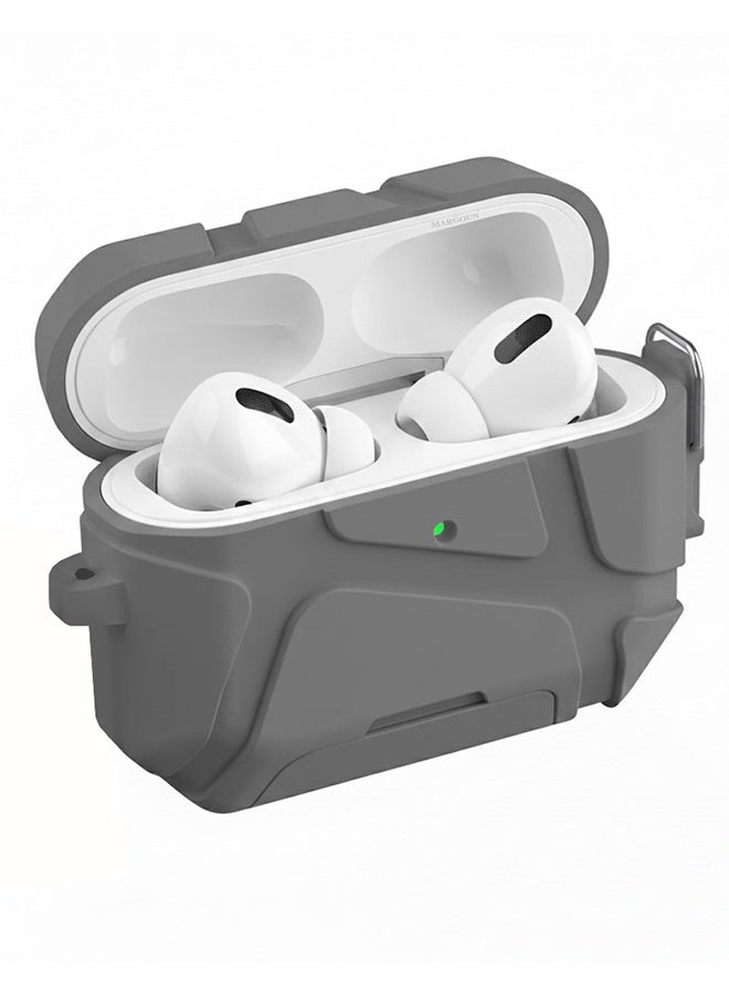 CATANES Rugged Shockproof Case for AirPods Pro 3 with Keychain Lock Clip and Front LED Visibility - Grey - Image 2